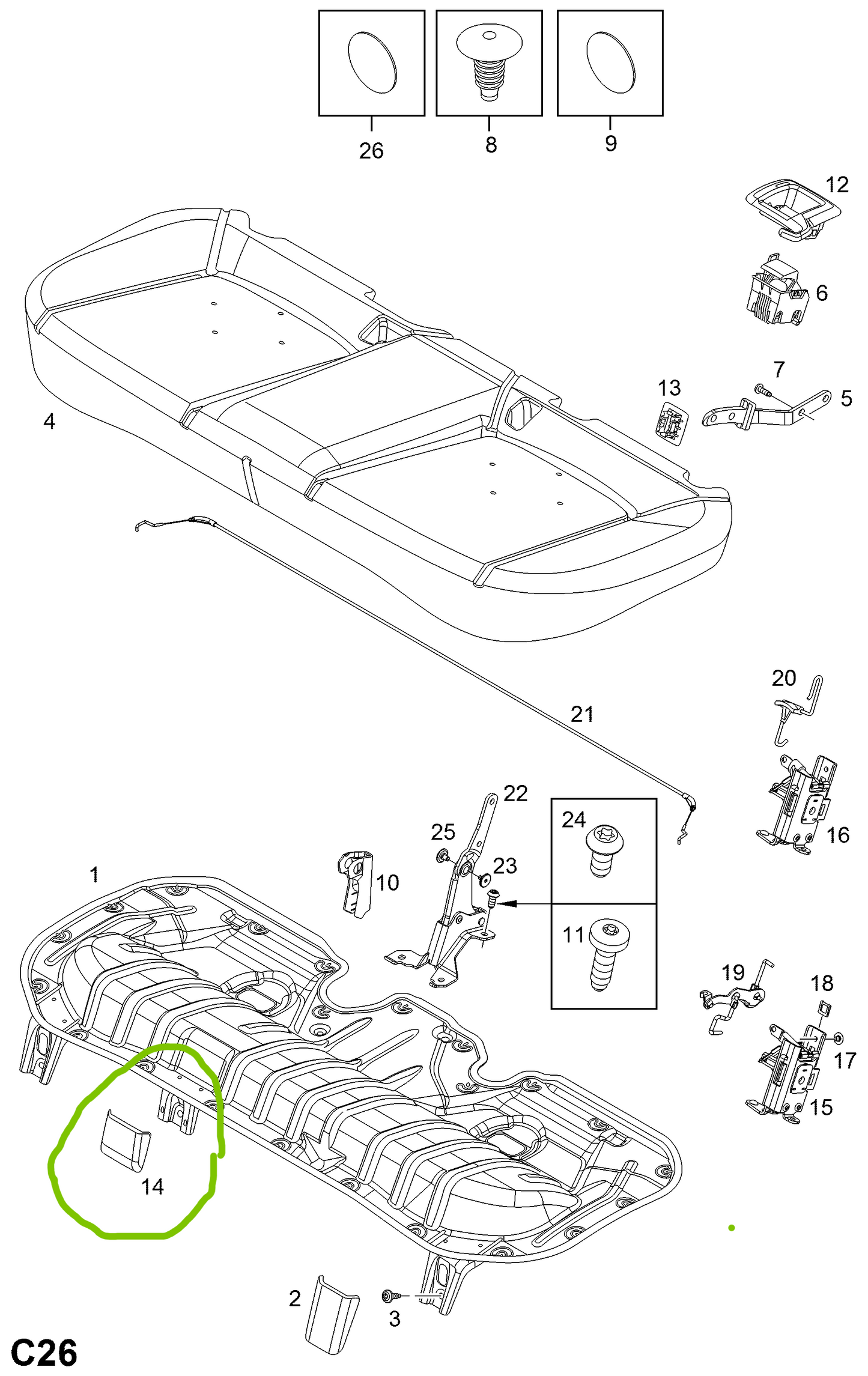 Капачка задна седалка Opel Corsa D